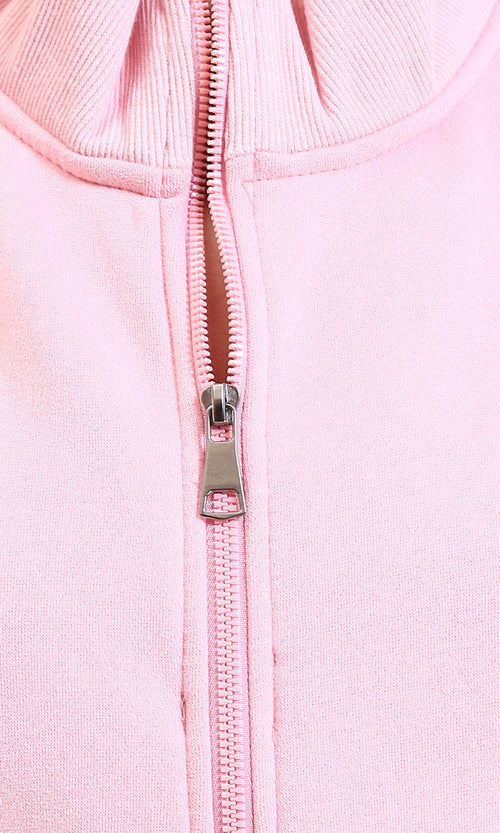 R213129 - Solid Long Sleeves Zipped Short Jacket - Light Pink