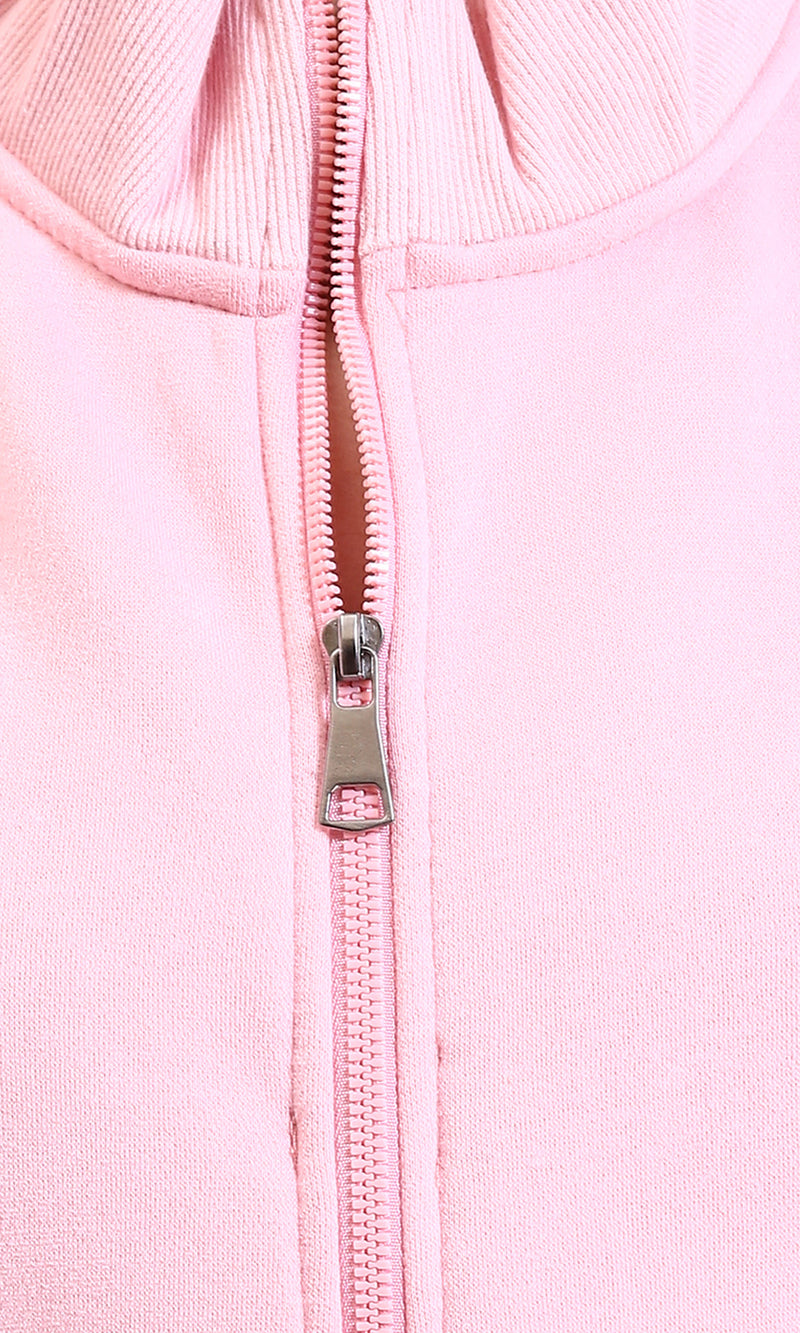R213129 - Solid Long Sleeves Zipped Short Jacket - Light Pink