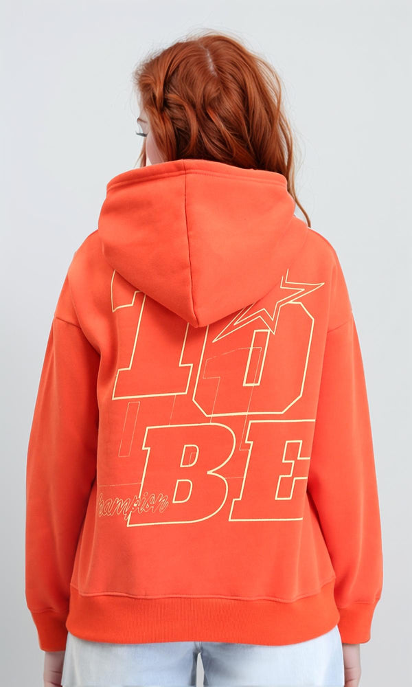 R213130 - Slip On Casual Printed Hoodie - Orange