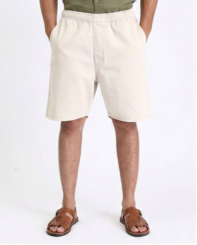 Solid Pattern Slip On Casual Shorts - Beige