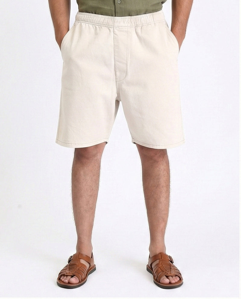 Solid Pattern Slip On Casual Shorts - Beige