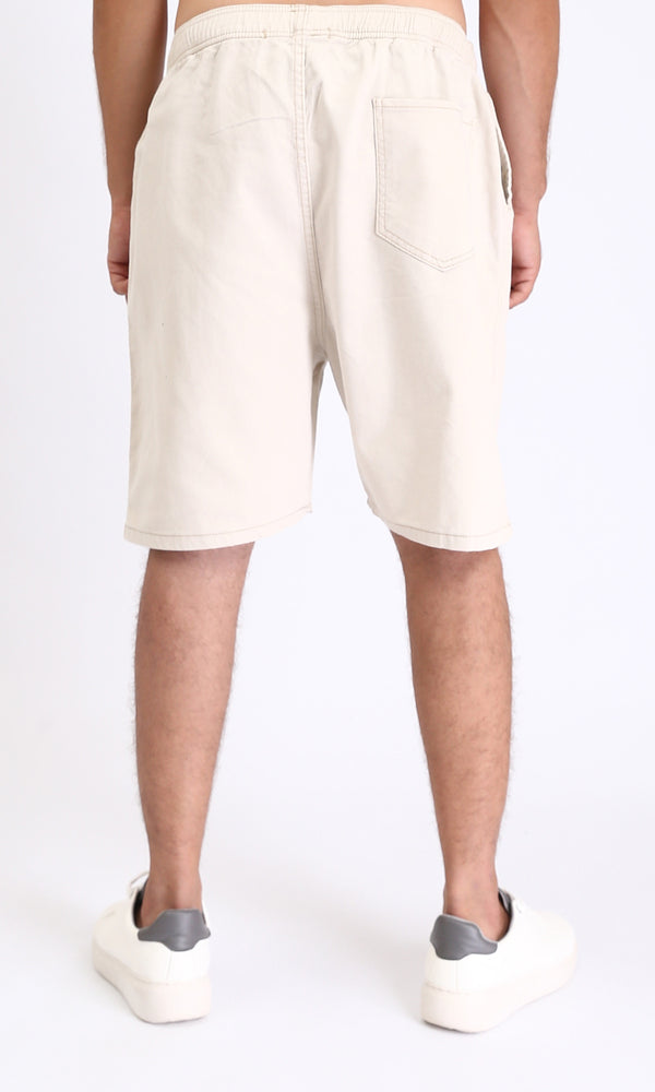 R213140 - Solid Pattern Slip On Casual Shorts - Beige