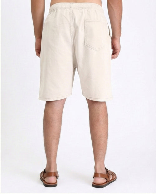 R213140 - Solid Pattern Slip On Casual Shorts - Beige