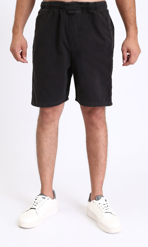 R213142 - Solid Pattern Slip On Casual Shorts - Black