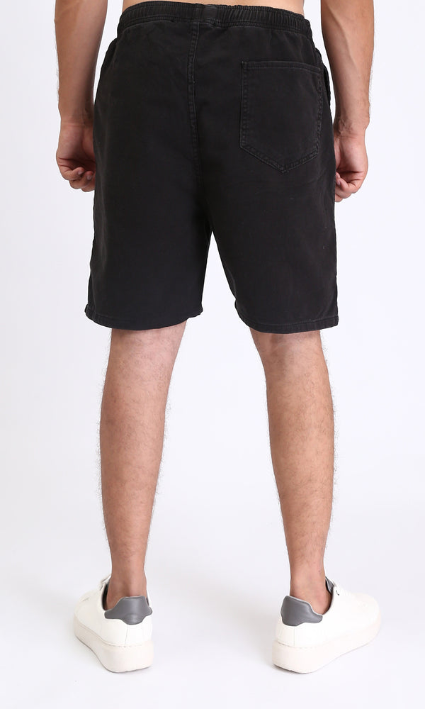 R213142 - Solid Pattern Slip On Casual Shorts - Black