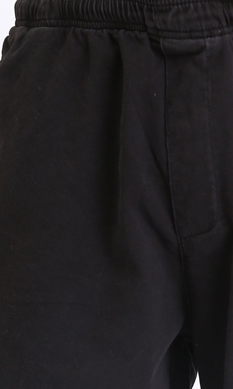 R213142 - Solid Pattern Slip On Casual Shorts - Black