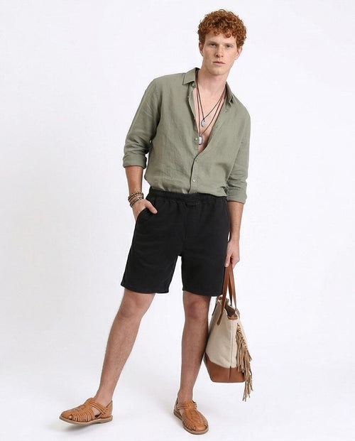 Ravin Men's Black Solid Slip-On Casual Shorts - Relaxed Fit Elastic Waist Short - R213142