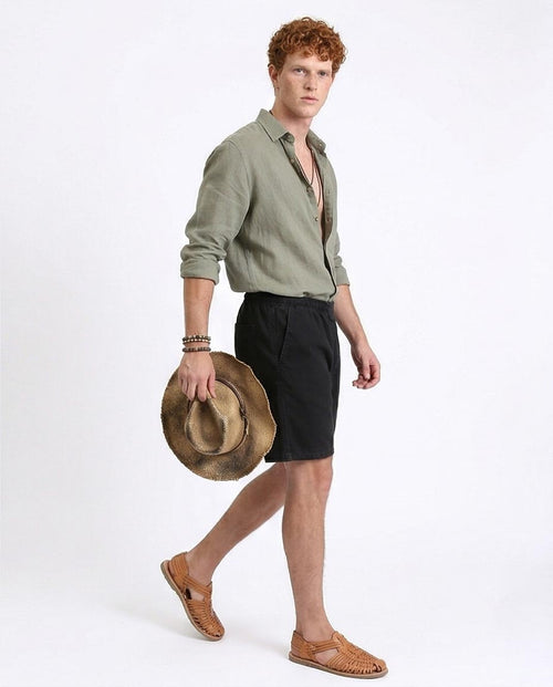 Ravin Men's Black Solid Slip-On Casual Shorts - Relaxed Fit Elastic Waist Short - R213142