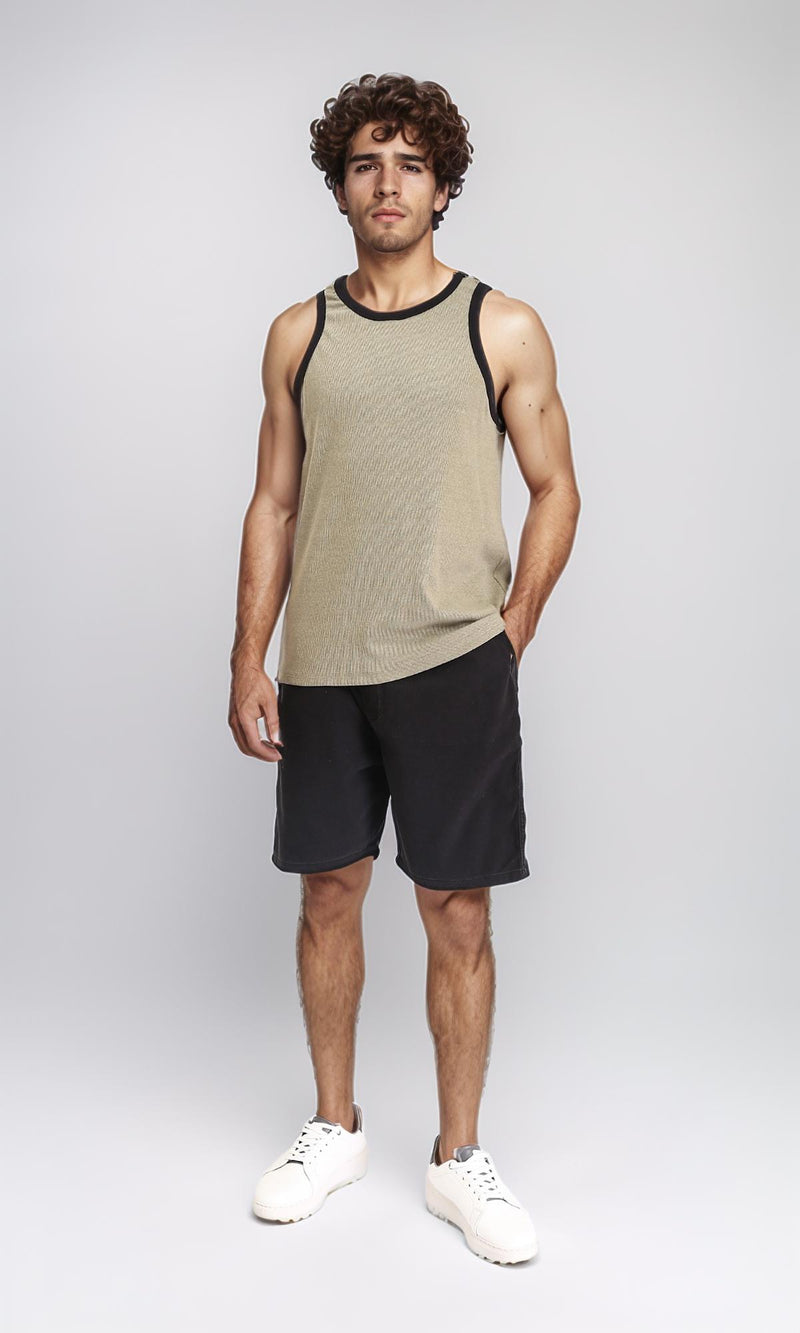 R213142 - Solid Pattern Slip On Casual Shorts - Black