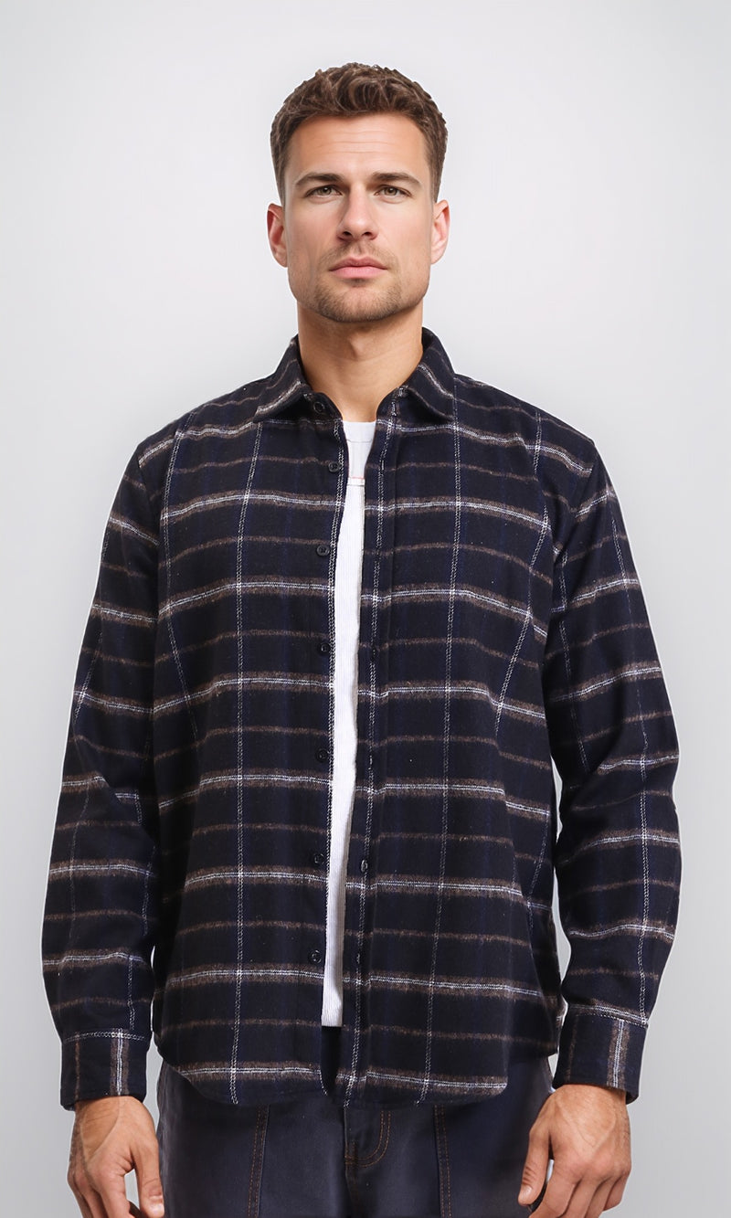 R213197 - Plaids Long Sleeves Winter Shirt - Navy Blue