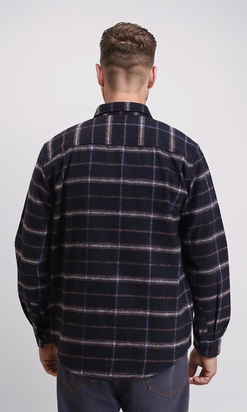 R213197 - Plaids Long Sleeves Winter Shirt - Navy Blue