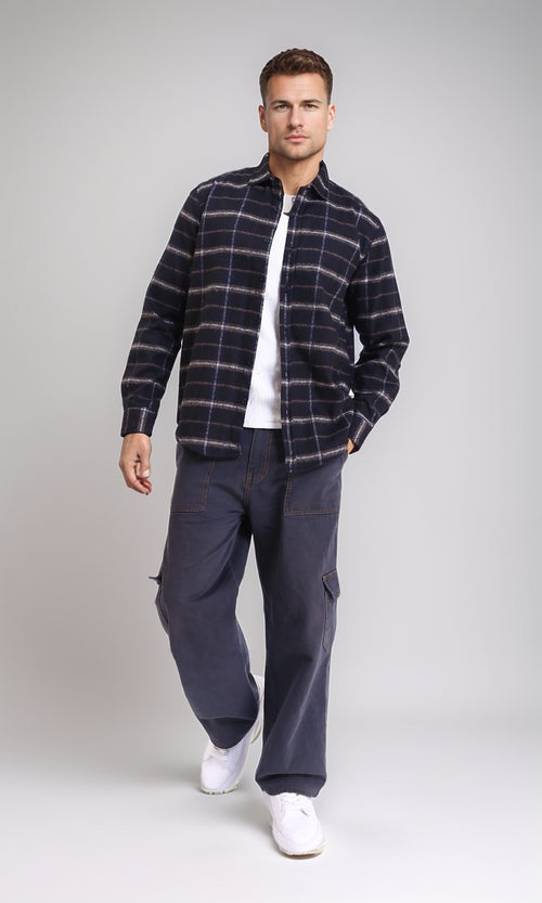 R213197 - Plaids Long Sleeves Winter Shirt - Navy Blue