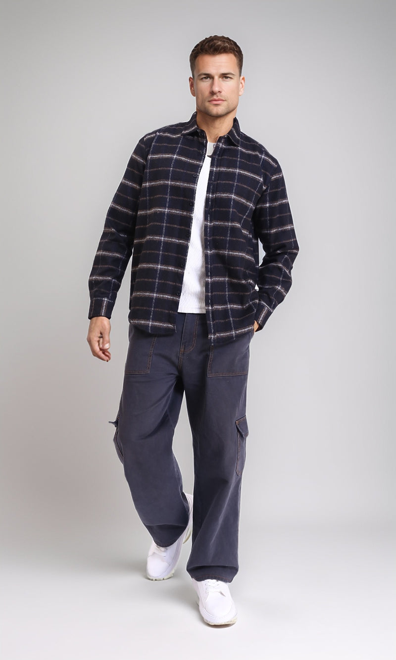 R213197 - Plaids Long Sleeves Winter Shirt - Navy Blue