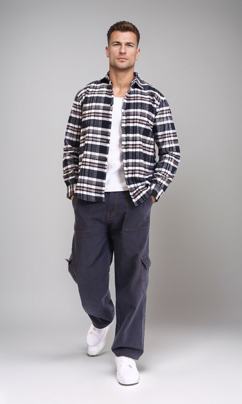 R213198 - Tartan Shirt with Turn Down Collar - Black & Brown