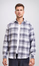 R213199 - Casual Buttons Down Tartan Shirt - Grey & White