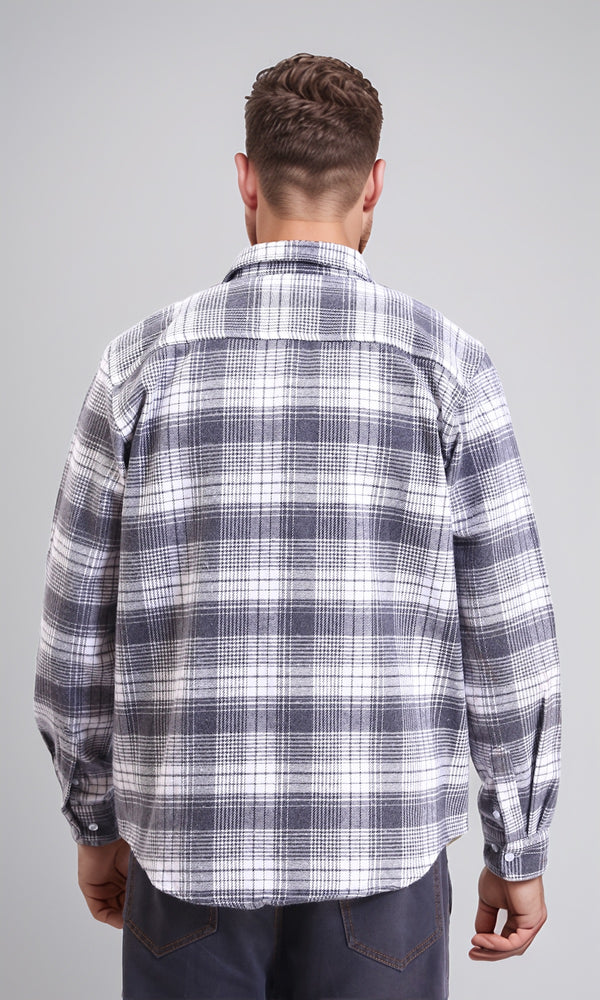 R213199 - Casual Buttons Down Tartan Shirt - Grey & White