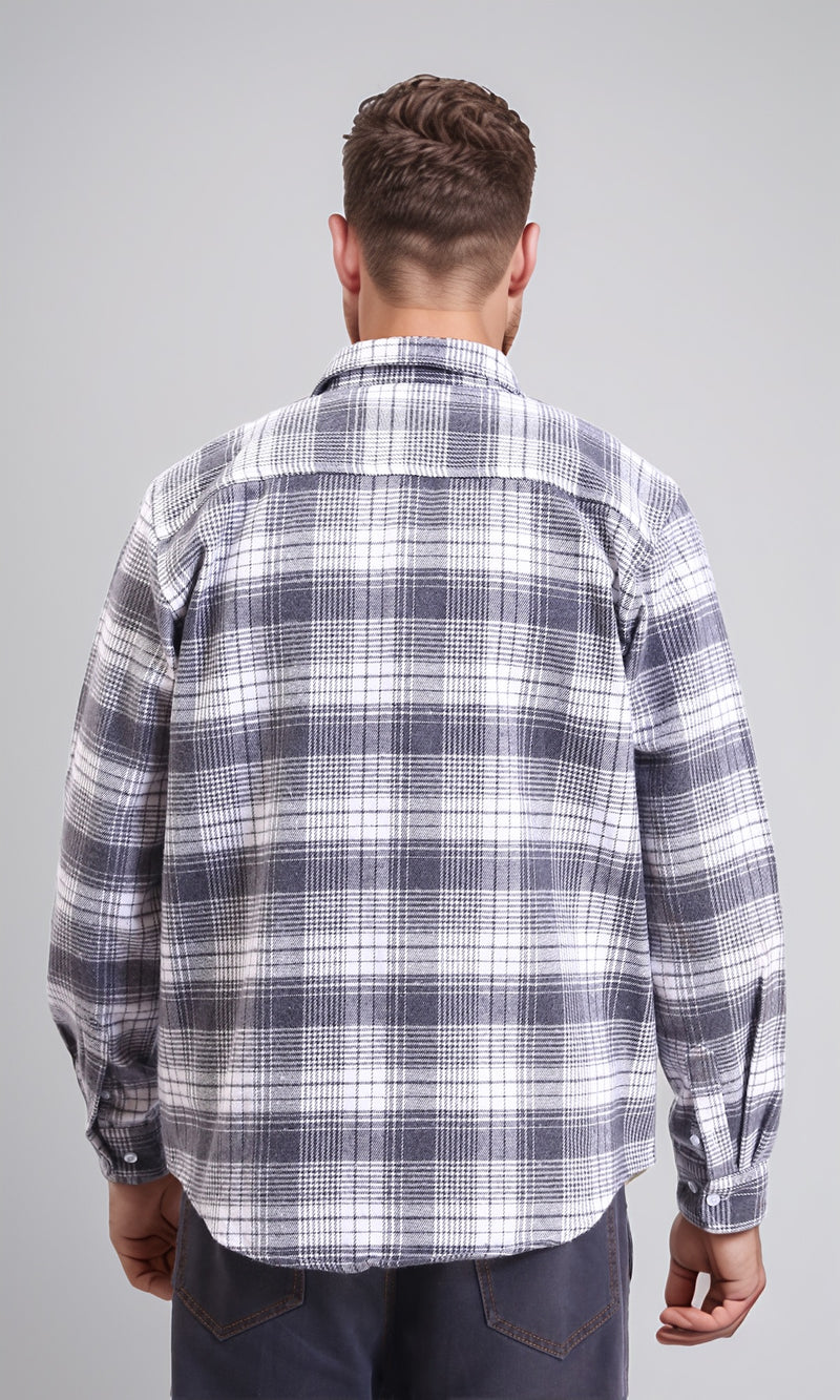 R213199 - Casual Buttons Down Tartan Shirt - Grey & White
