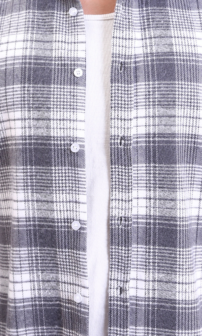 R213199 - Casual Buttons Down Tartan Shirt - Grey & White