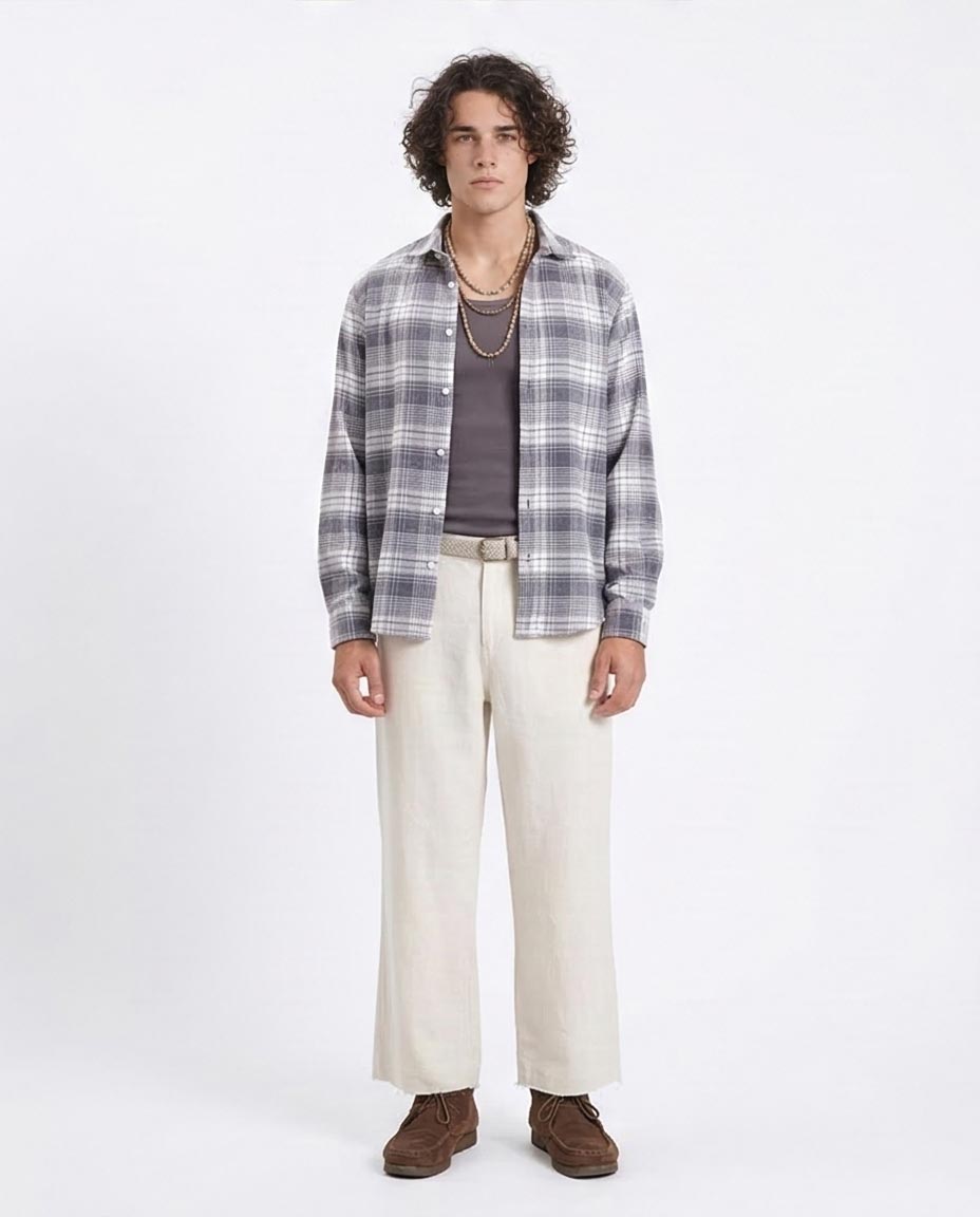 Ravin Men's Relaxed Fit Grayscale Plaid Flannel Shacket - R213199