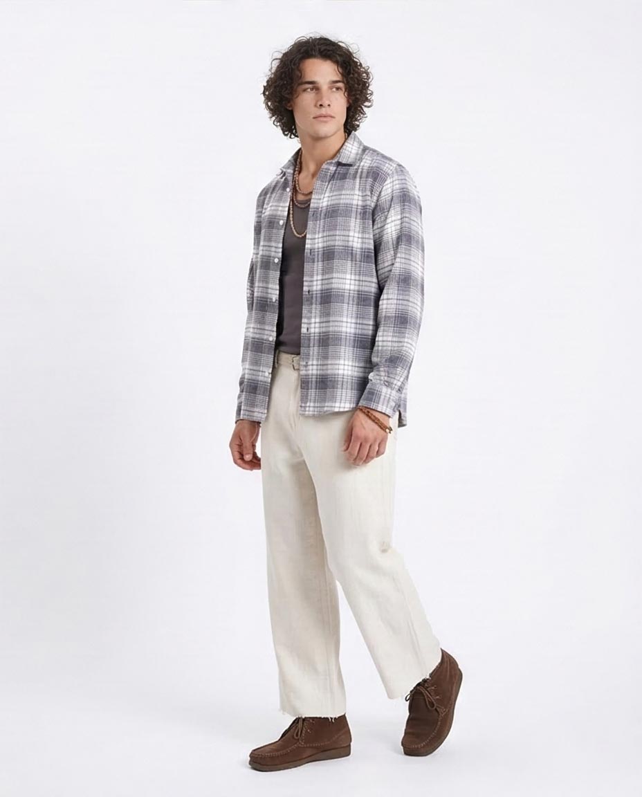 Ravin Men's Relaxed Fit Grayscale Plaid Flannel Shacket - R213199