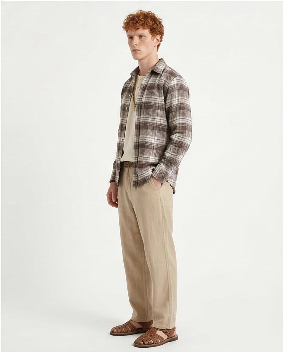 Ravin Men's Relaxed Fit Heavyweight Plaid Flannel Shacket - Chocolate & White - R213200