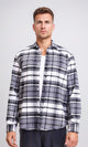 R213201 - Long Sleeves Casual Tartan Shirt - Grey & White