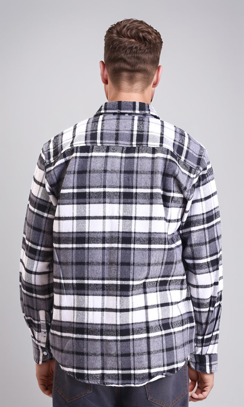 R213201 - Long Sleeves Casual Tartan Shirt - Grey & White