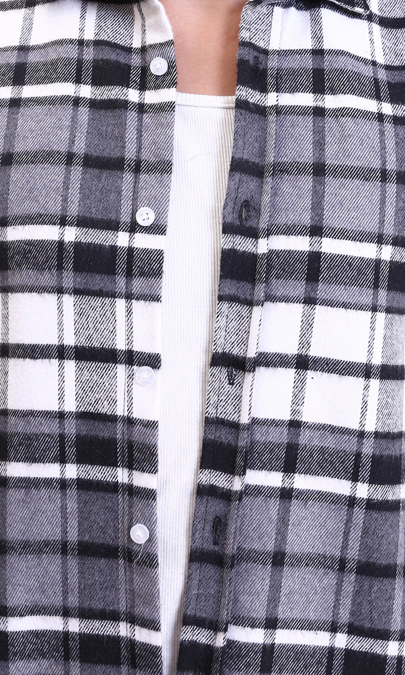 R213201 - Long Sleeves Casual Tartan Shirt - Grey & White
