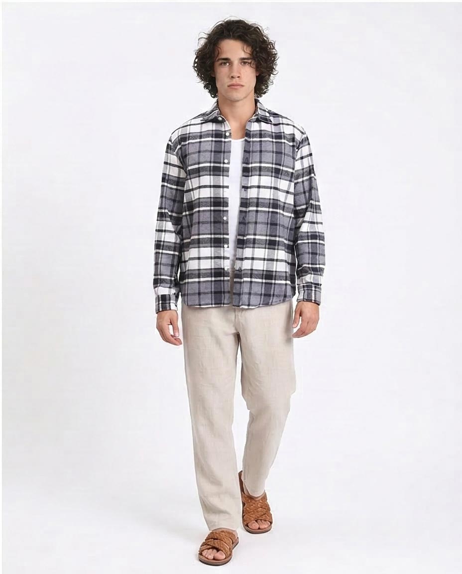 Ravin | Men's Oversized Heavyweight Plaid Flannel Shirt - Grey & White - R213201
