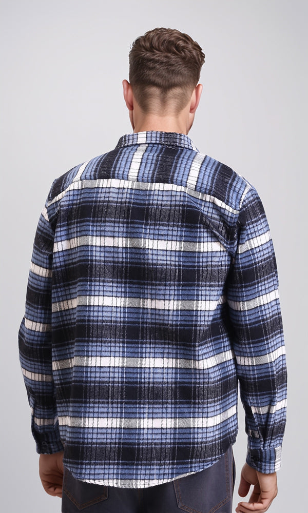 R213203 - Buttoned Long Sleeves Tartan Shirt - Light Blue & Black