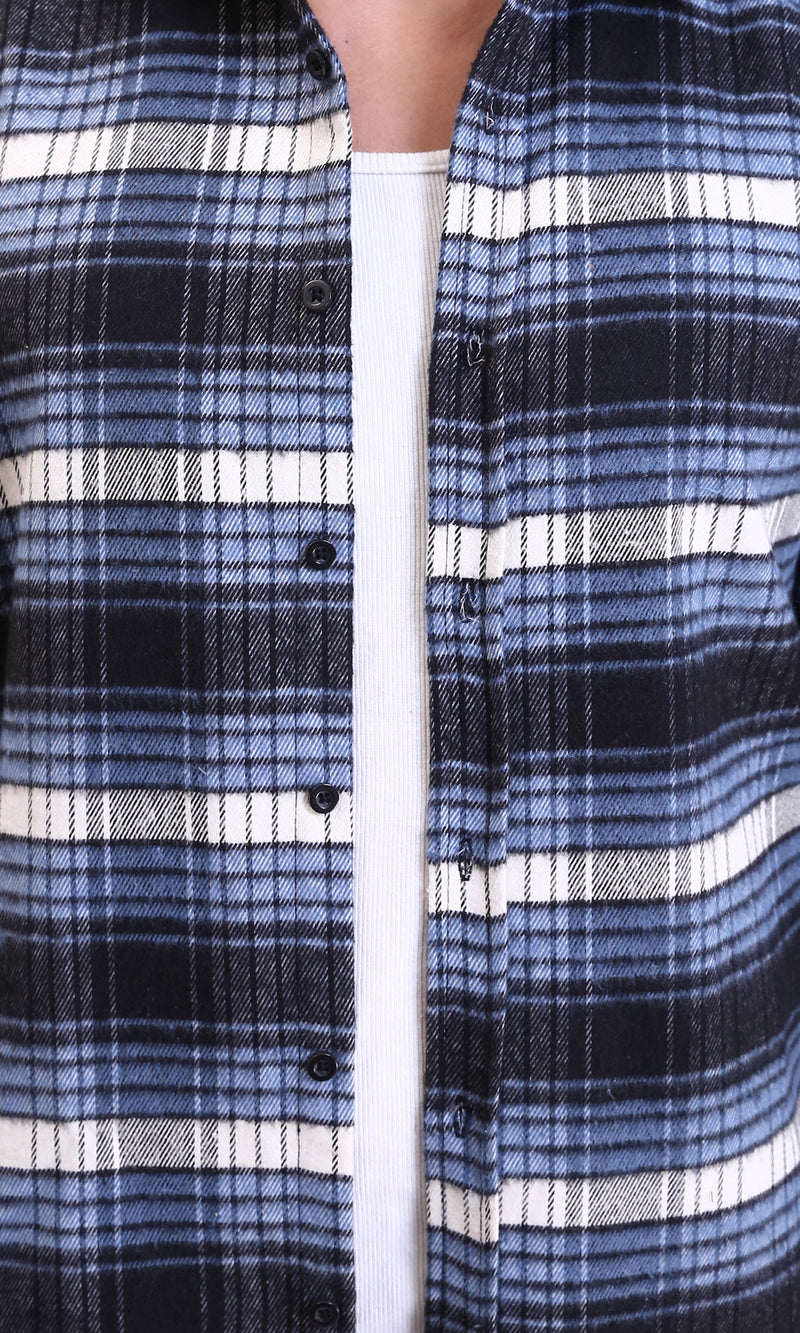 R213203 - Buttoned Long Sleeves Tartan Shirt - Light Blue & Black