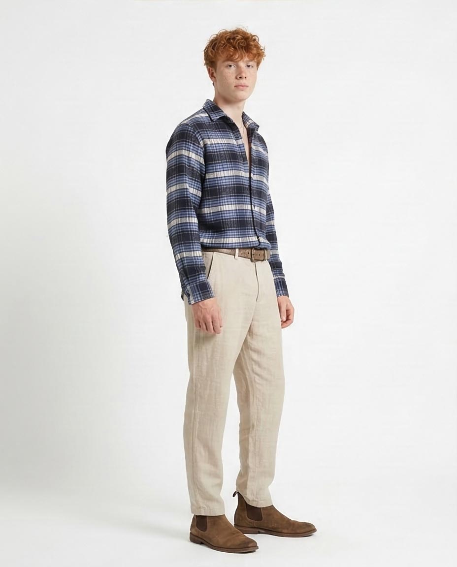 جاكيت قميص فانيلا رجالي بتصميم مربعات كحلي بقصّة مريحة من رافين - R213203