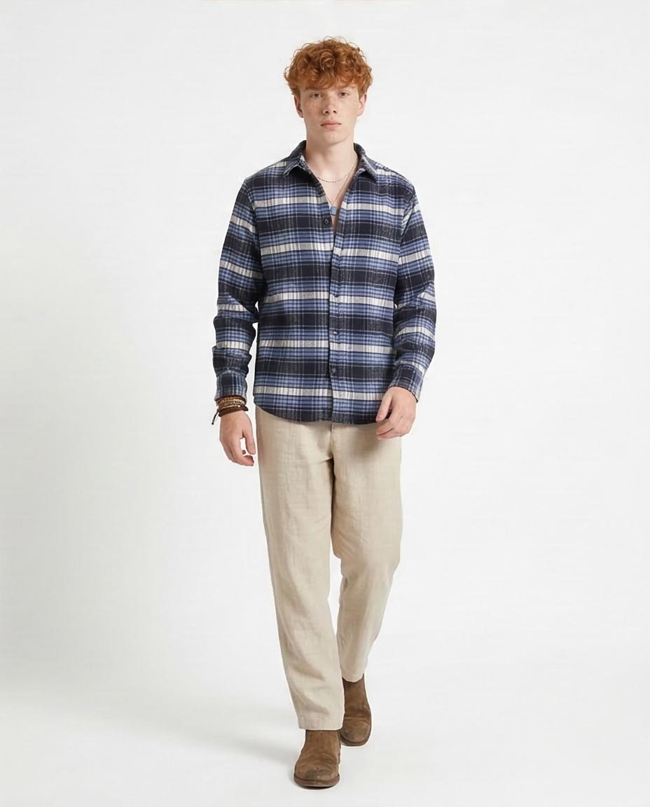 Ravin Men’s Relaxed-Fit Blue Plaid Flannel Shacket - R213203