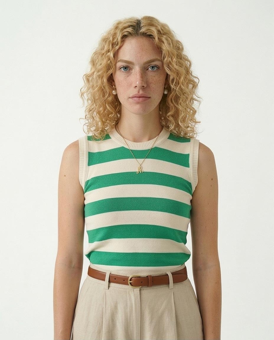 Women's Sleeveless Striped Knit Tank - Kelly Green & White
