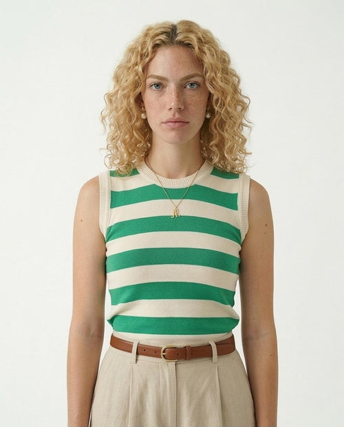 Ravin Women’s Sleeveless Striped Knit Tank – Kelly Green & White - R213230