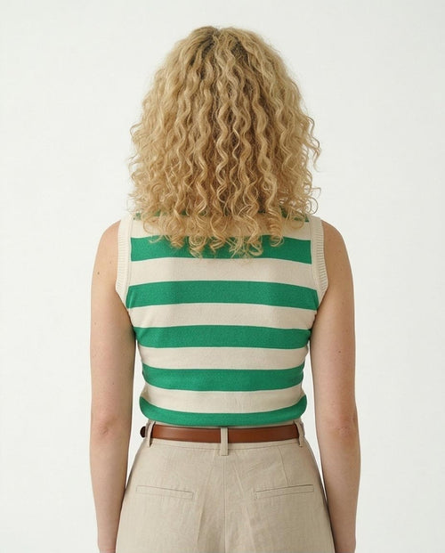 Ravin Women’s Sleeveless Striped Knit Tank – Kelly Green & White - R213230