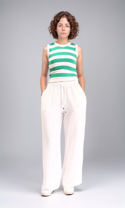 R213230 - Awning Stripes Sleeveless Summer Top - Green & White