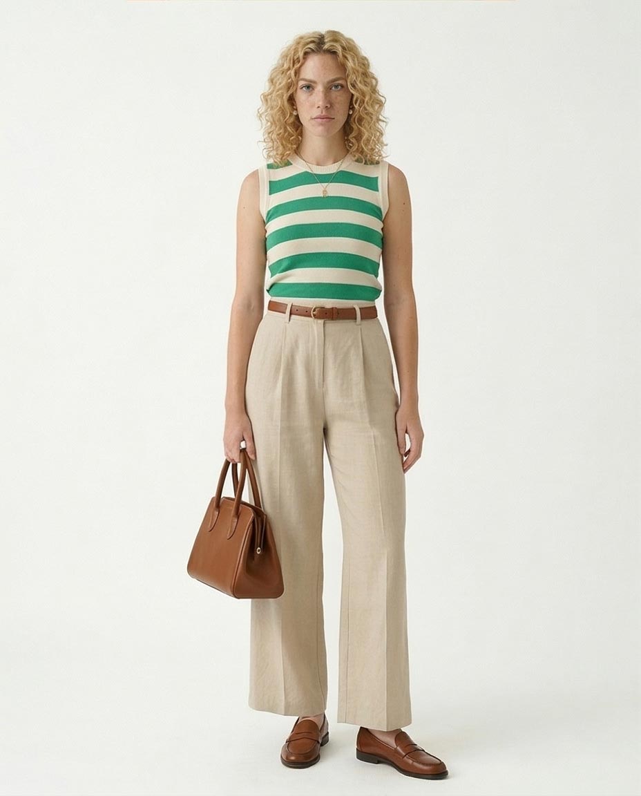 Ravin Women’s Sleeveless Striped Knit Tank – Kelly Green & White - R213230