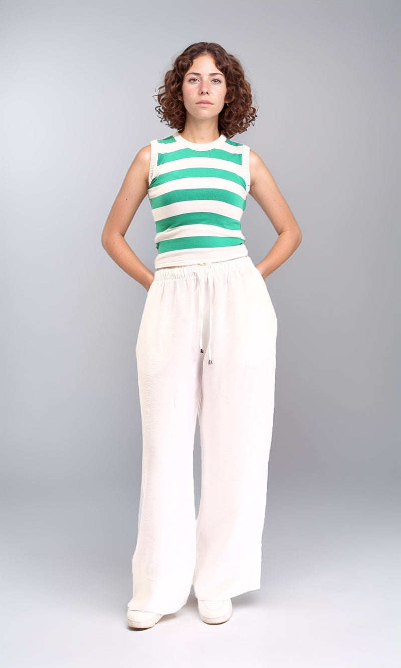 R213230 - Awning Stripes Sleeveless Summer Top - Green & White
