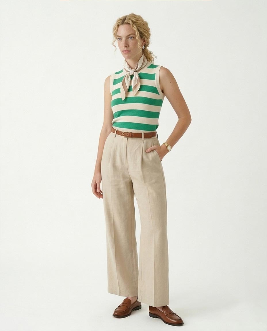 Ravin Women’s Sleeveless Striped Knit Tank – Kelly Green & White - R213230