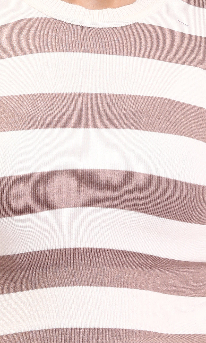 R213232 - Awning Stripes Sleeveless Summer Top - Coffee & White