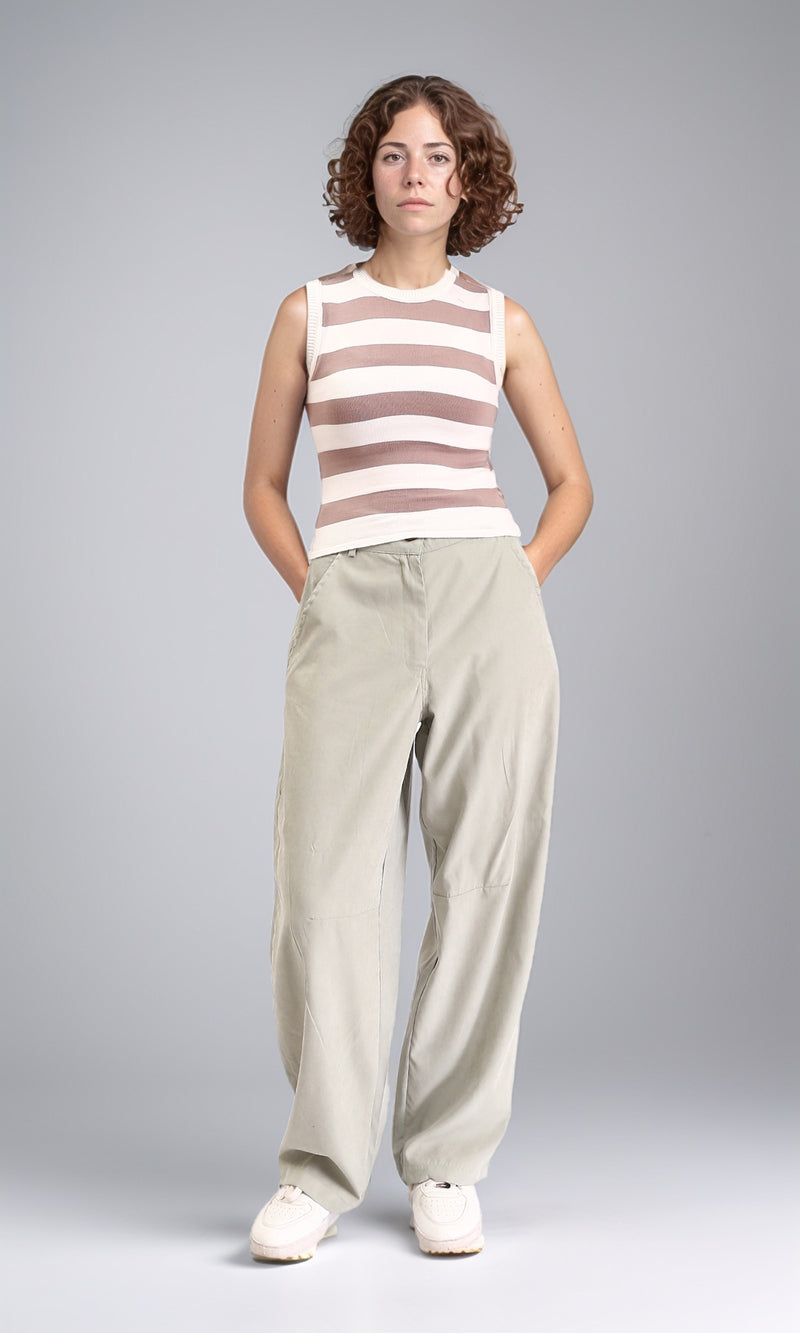 R213232 - Awning Stripes Sleeveless Summer Top - Coffee & White