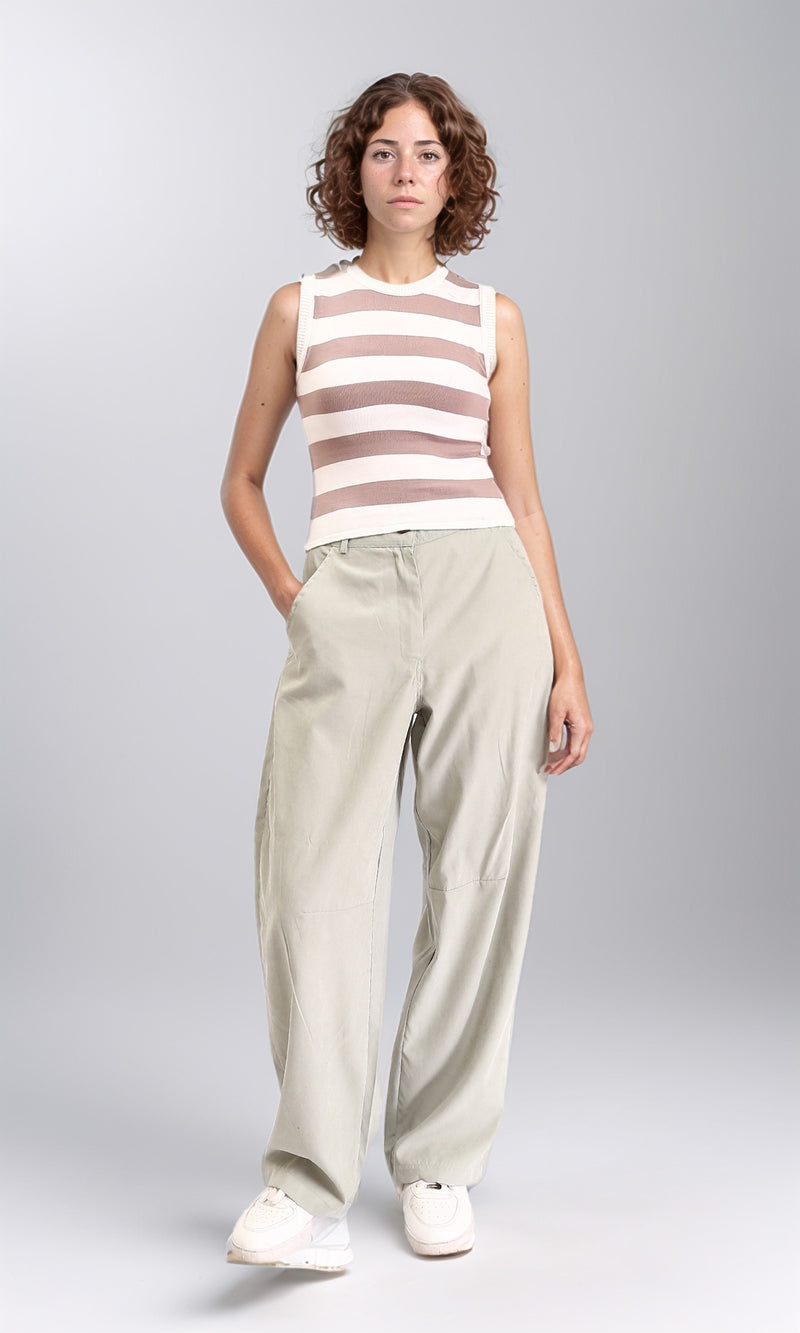 R213232 - Awning Stripes Sleeveless Summer Top - Coffee & White