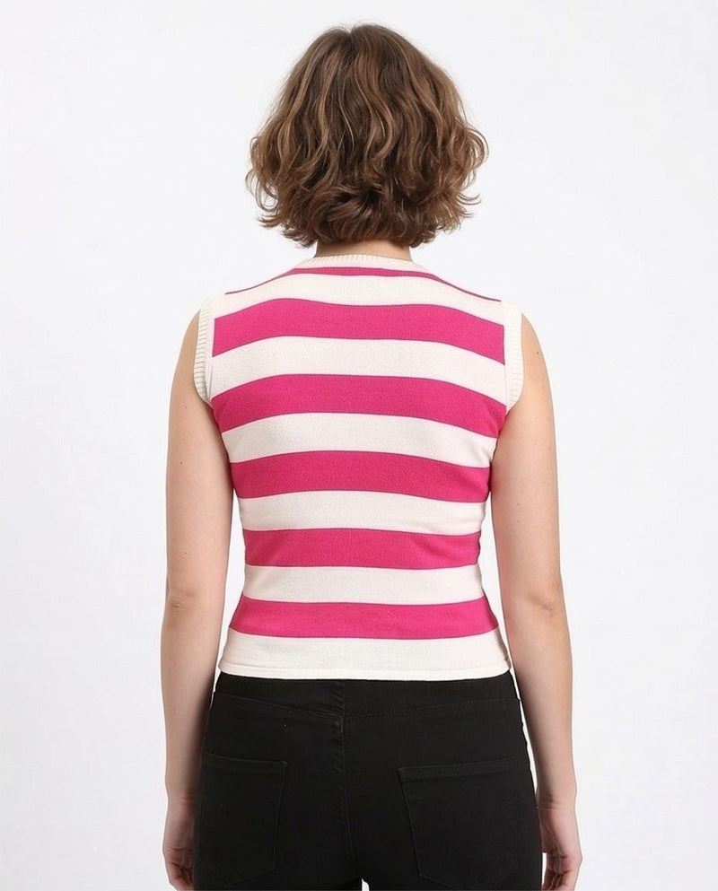 Ravin Women’s Pink & Off-White Striped Sleeveless Knit Top - R213233