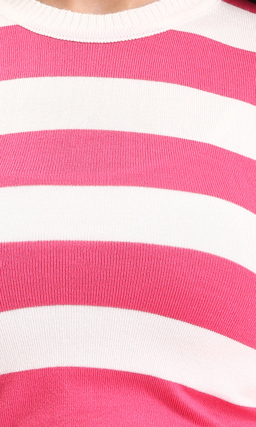 R213233 - Awning Stripes Sleeveless Summer Top - Fuchsia & White