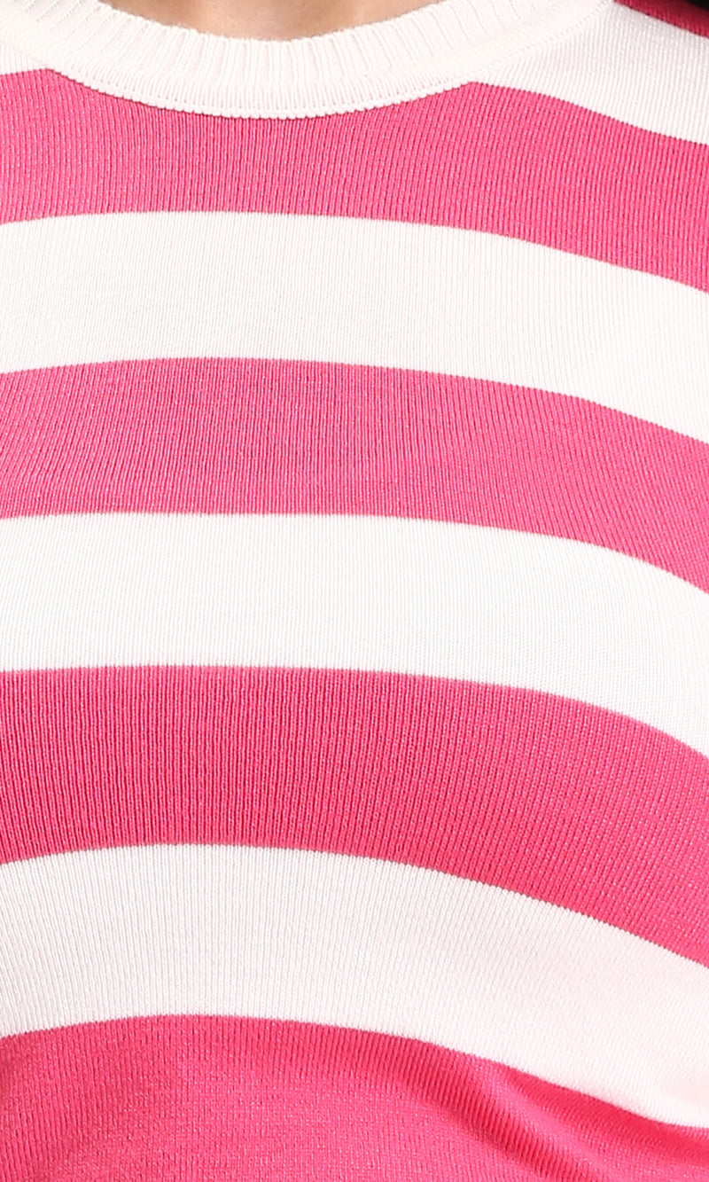 R213233 - Awning Stripes Sleeveless Summer Top - Fuchsia & White