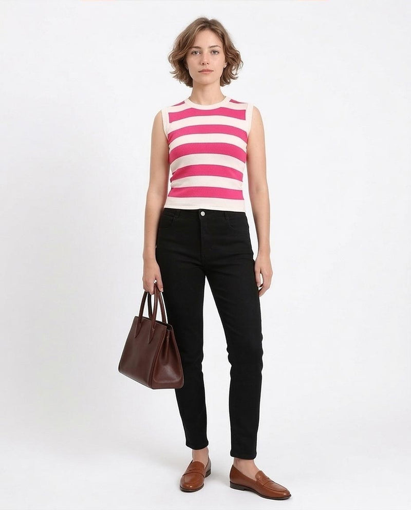 Ravin Women’s Pink & Off-White Striped Sleeveless Knit Top - R213233