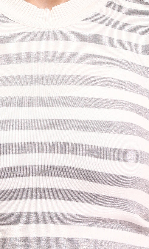 R213234 - Sleeveless Slip On Striped Top - Grey & White