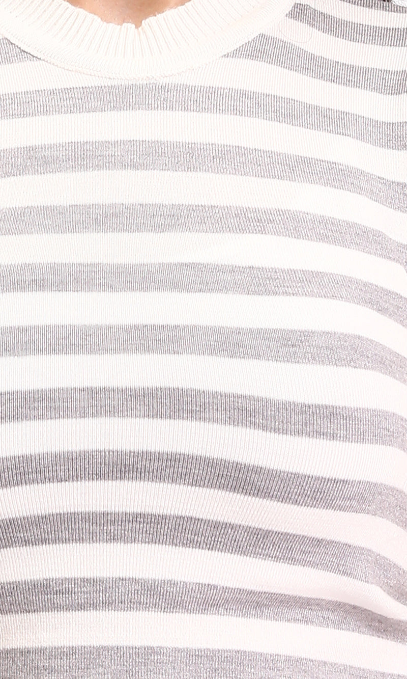 R213234 - Sleeveless Slip On Striped Top - Grey & White