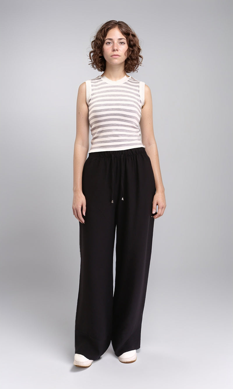 R213234 - Sleeveless Slip On Striped Top - Grey & White